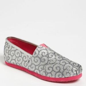 TOMS Silver and Pink Slip-On Shoes Size 7.5 Womens Youth Size 6